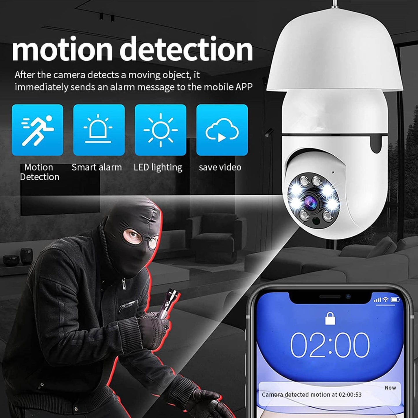 Smart Light Bulb Camera - 360° WiFi Security Light